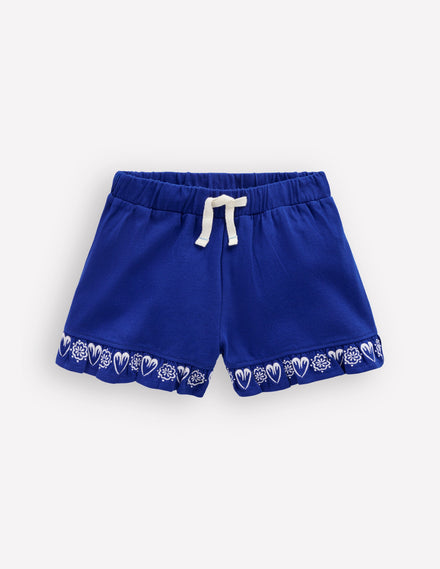 Jersey-Shorts mit Stickerei-Leuchtendes Blau Stickerei