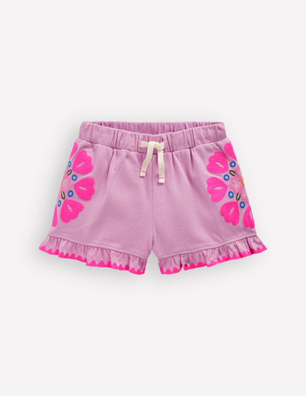 Jersey-Shorts mit Stickerei-Kräftiges Rosa Stickerei