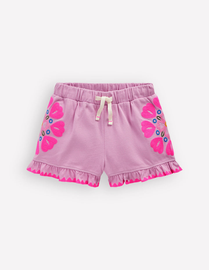Jersey-Shorts mit Stickerei-Kräftiges Rosa Stickerei