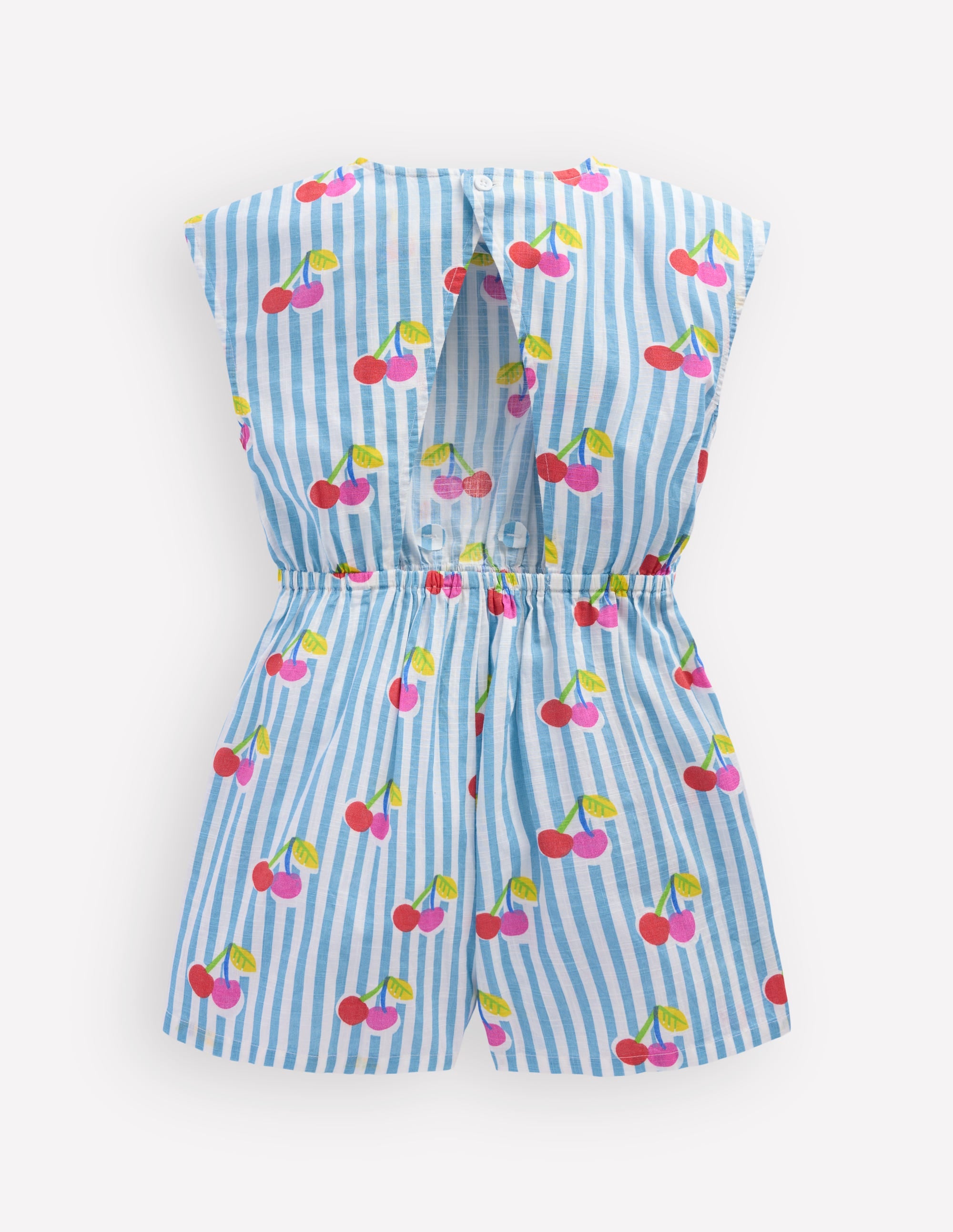 Gewebter Jumpsuit mit Bindegürtel-Blau Kirsche Streifen - Image 3