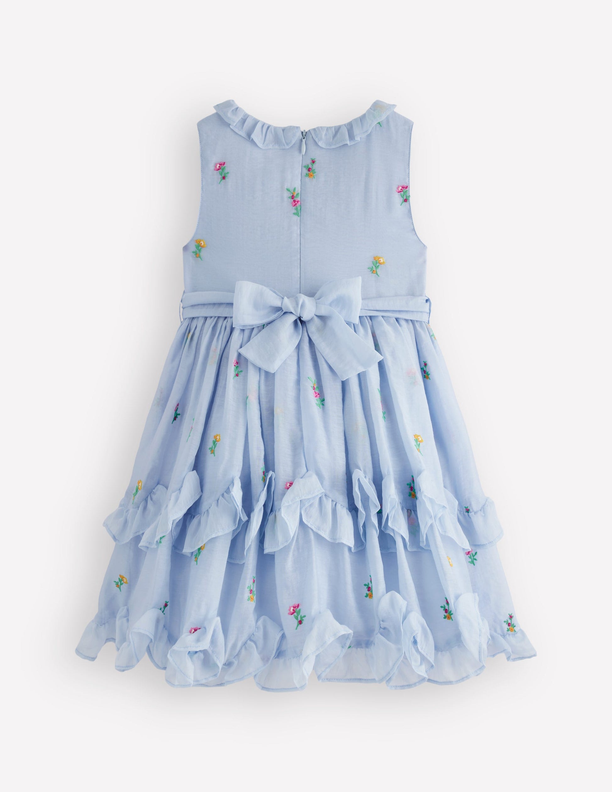 Gestuftes Kleid mit Rüschen für besondere Anlässe-Nebelblau-2