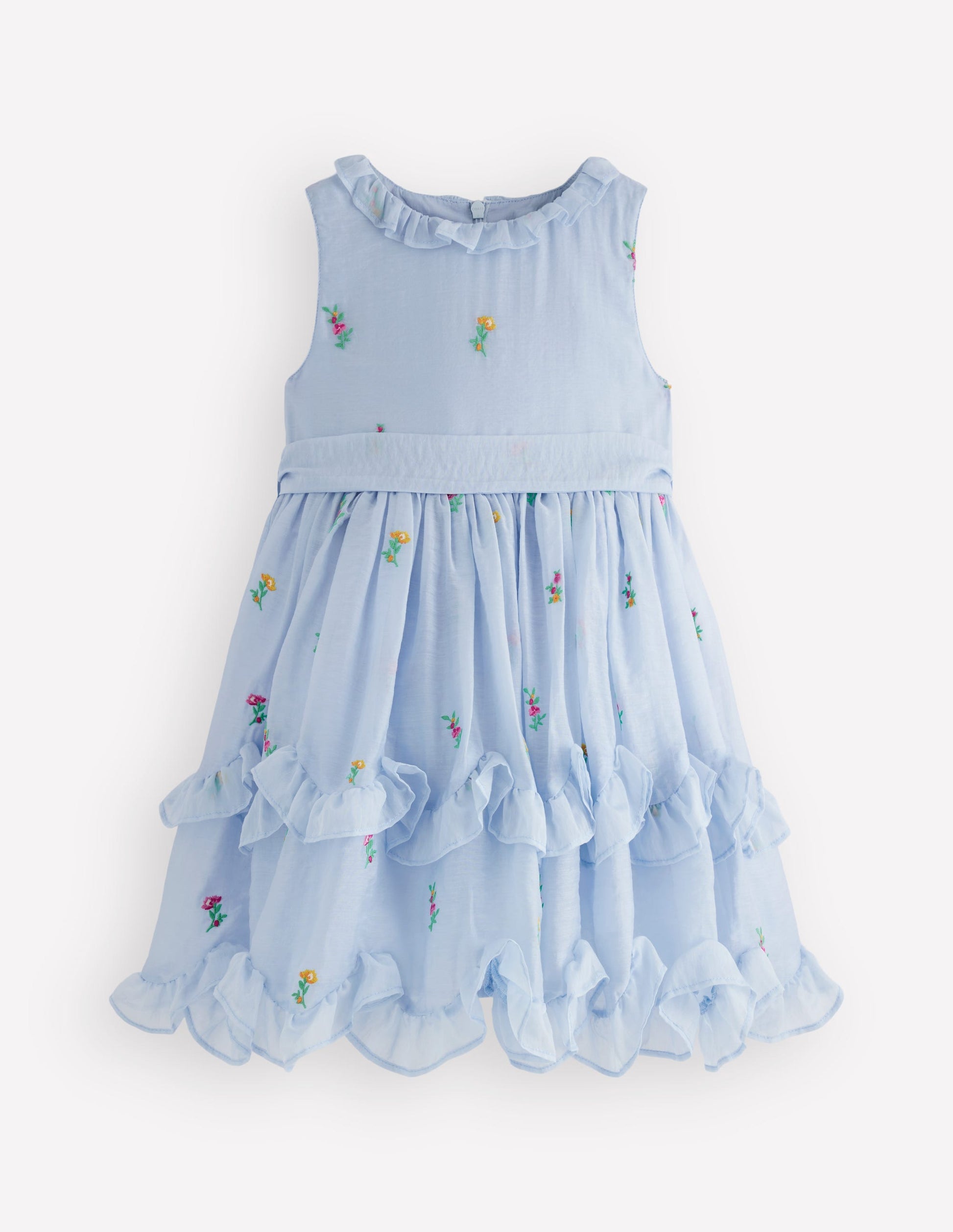 Gestuftes Kleid mit Rüschen für besondere Anlässe-Nebelblau-3