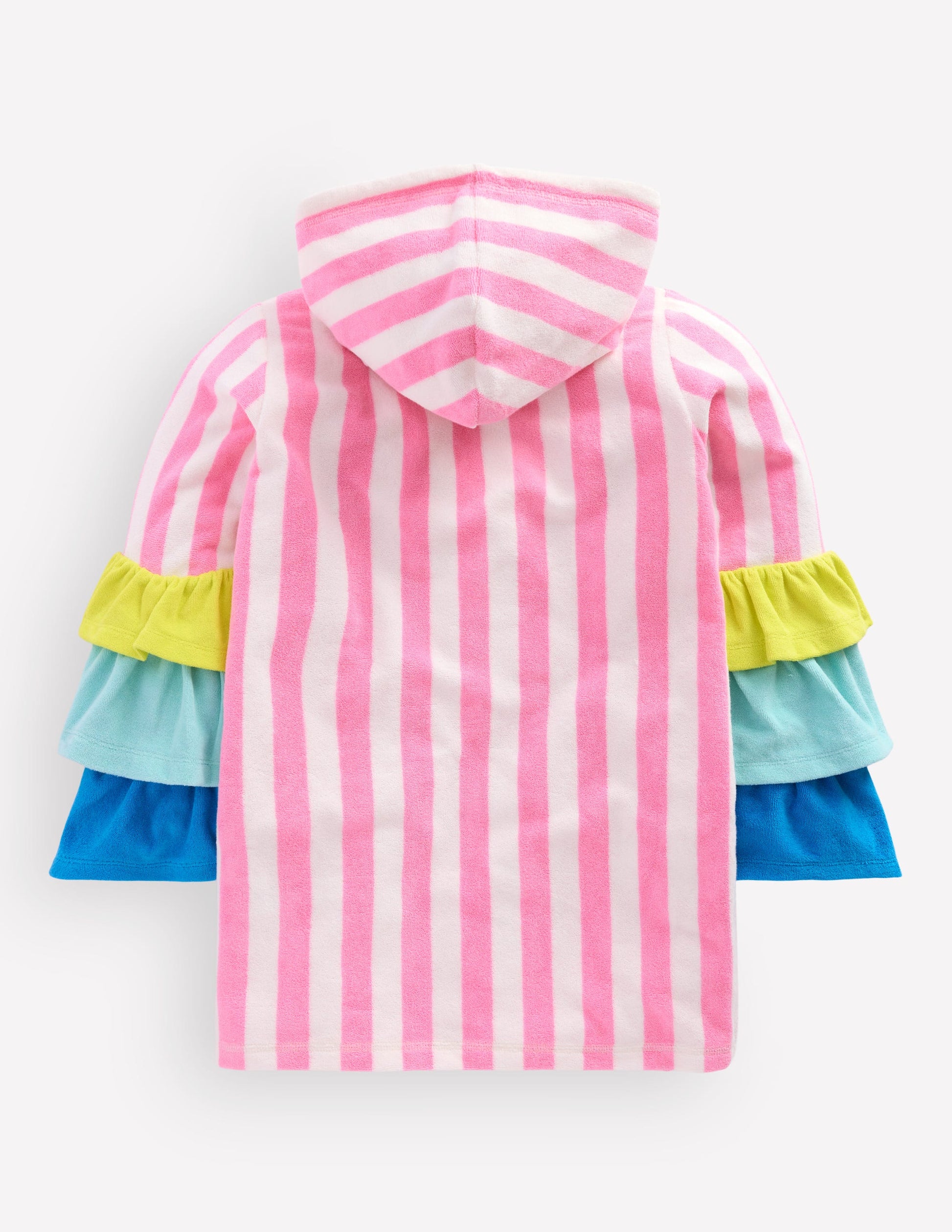 Romie Origineller Frottee-Badeponcho mit Reißverschluss-Streifen Rüschen Papageien-3