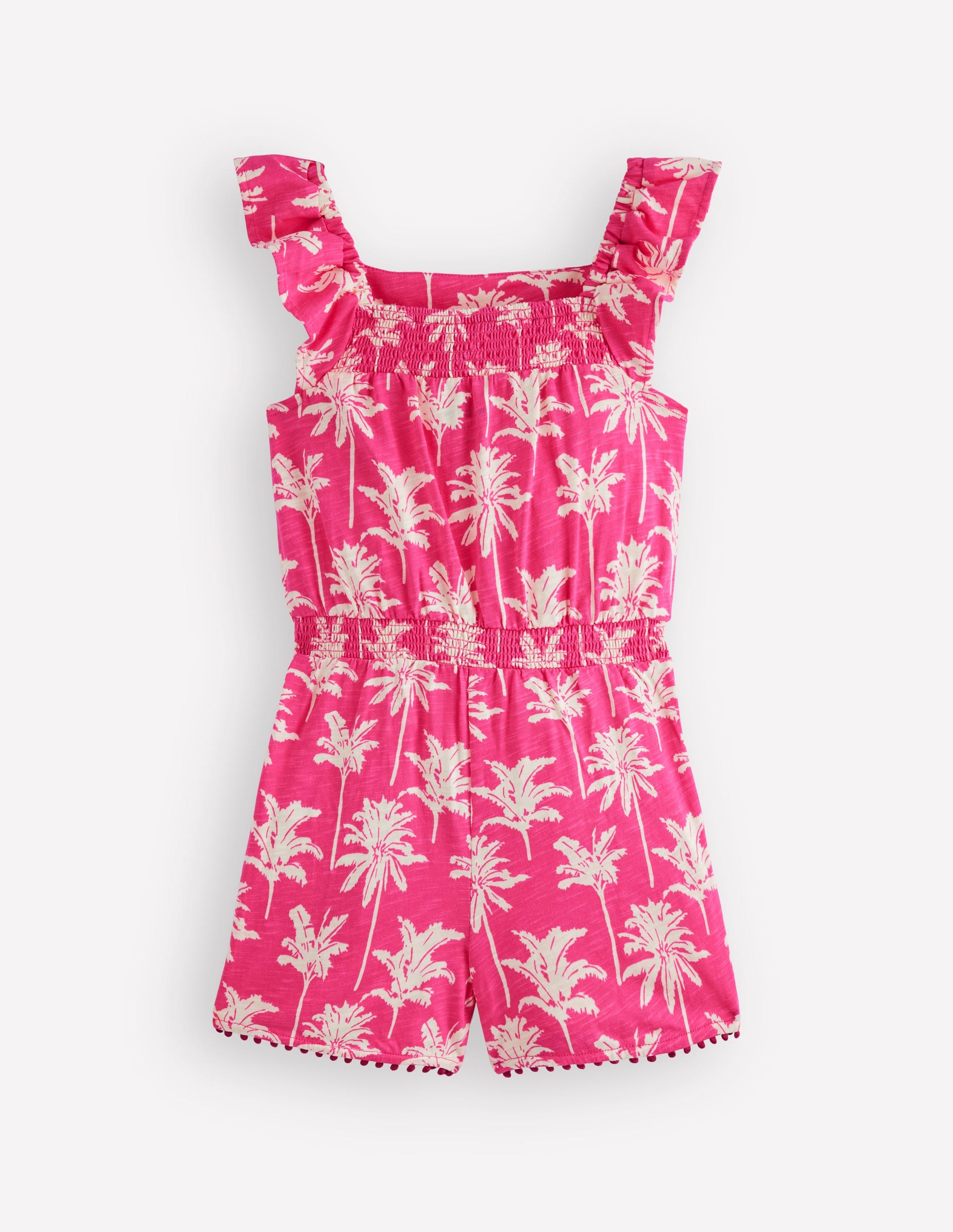 Combishort à pompons Ciara en jersey-Palmiers rose-2