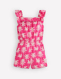 Combishort à pompons Ciara en jersey-Palmiers rose