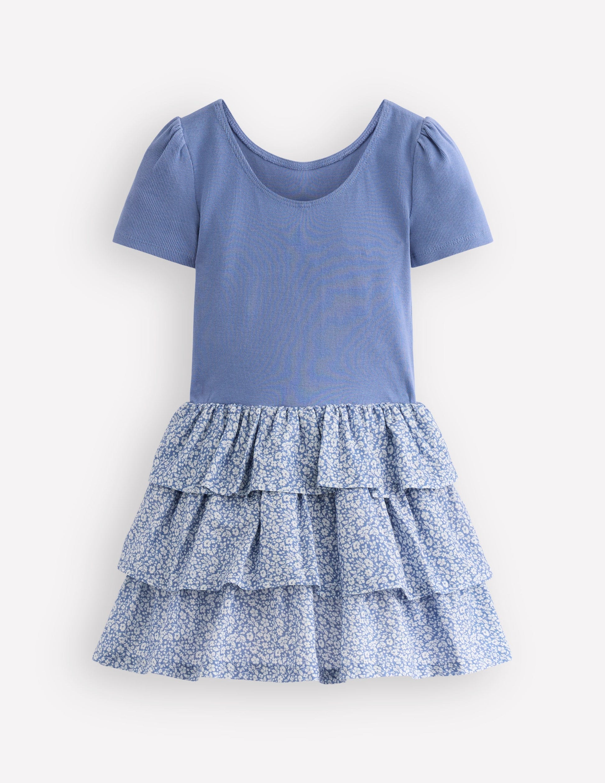 Rara Kurzärmliges Jerseykleid-Klares Blau Kleines Blumenmuster-2