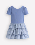 Rara Kurzärmliges Jerseykleid-Klares Blau Kleines Blumenmuster