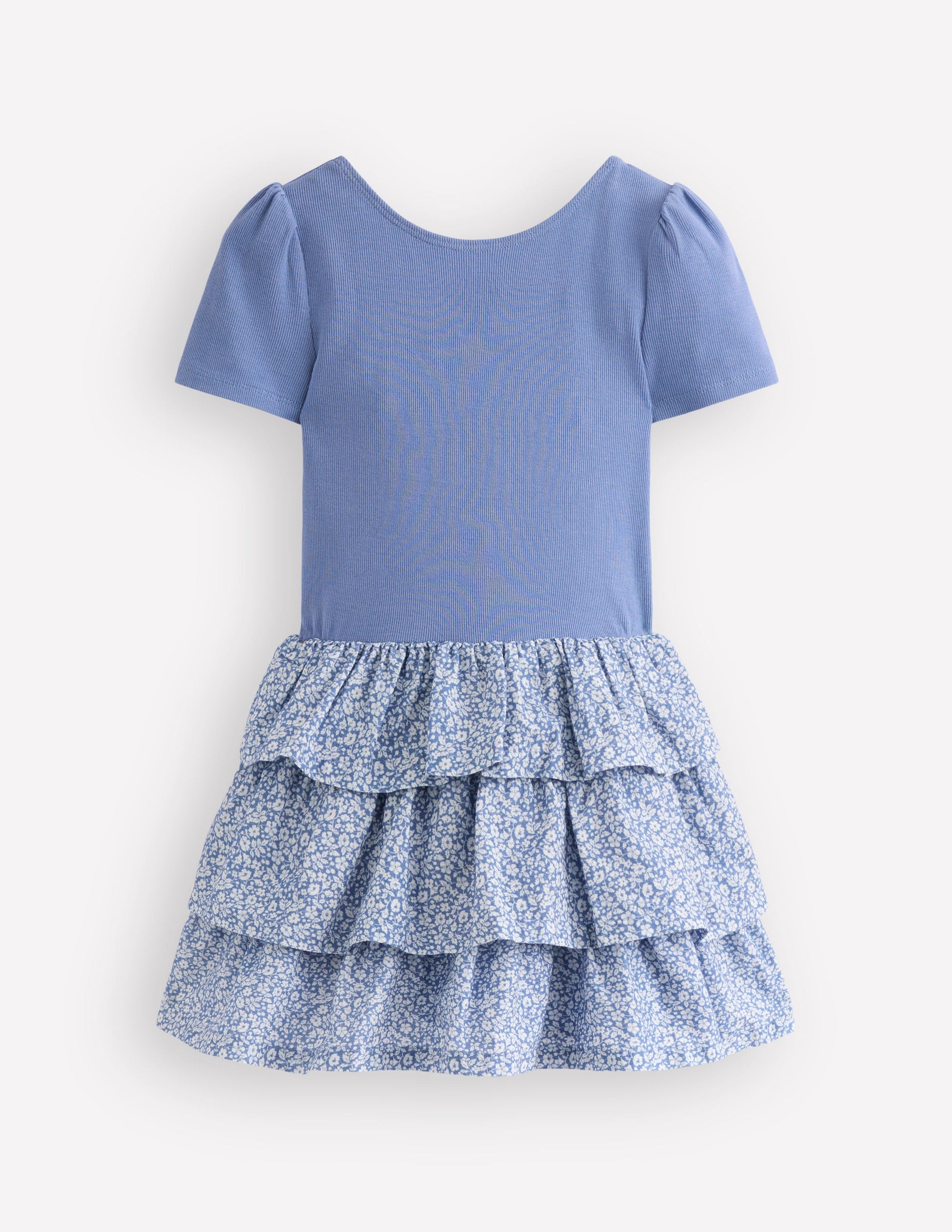 Rara Kurzärmliges Jerseykleid-Klares Blau Kleines Blumenmuster-1