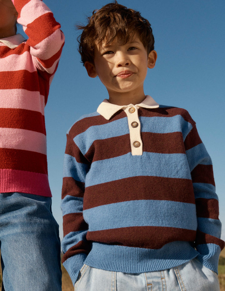 Knitted Rugby Jumper-Blue and Brown Stripe