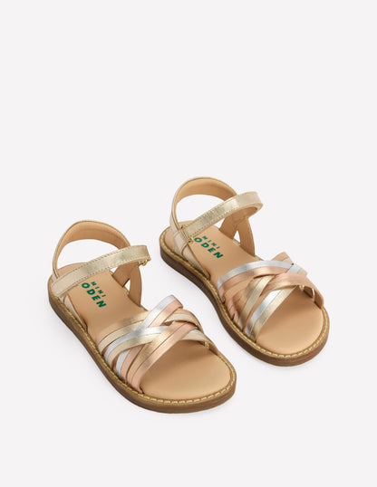 Crossed Leather Sandals-Metallic-2