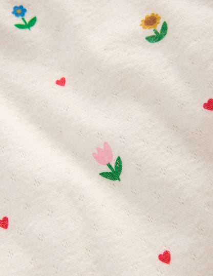 Langärmeliges Oberteil mit Pointelle-Muster-Naturweiß Sonnenblumen Garten-3