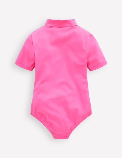 Maillot de bain à manches courtes-Motif Sixties Sunrise rouge cannelle-2