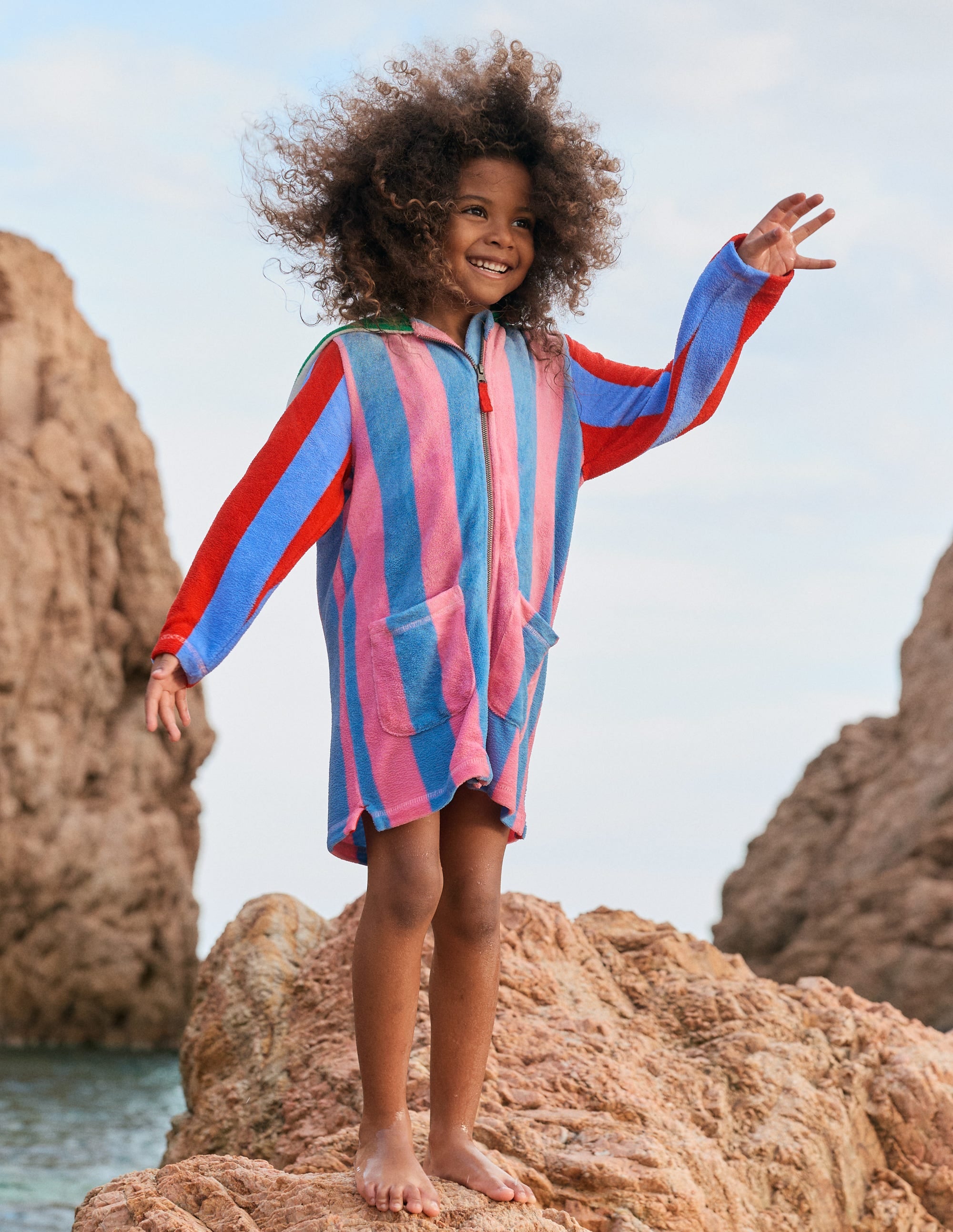 Poncho en éponge Romie à fermeture zippée-Rayé Méli-mélo Multicolore - Image 4