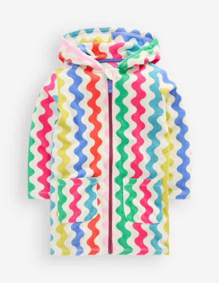 Romie Frottee-Badeponcho mit Reißverschluss-Bunt, Regenbogen-Welle