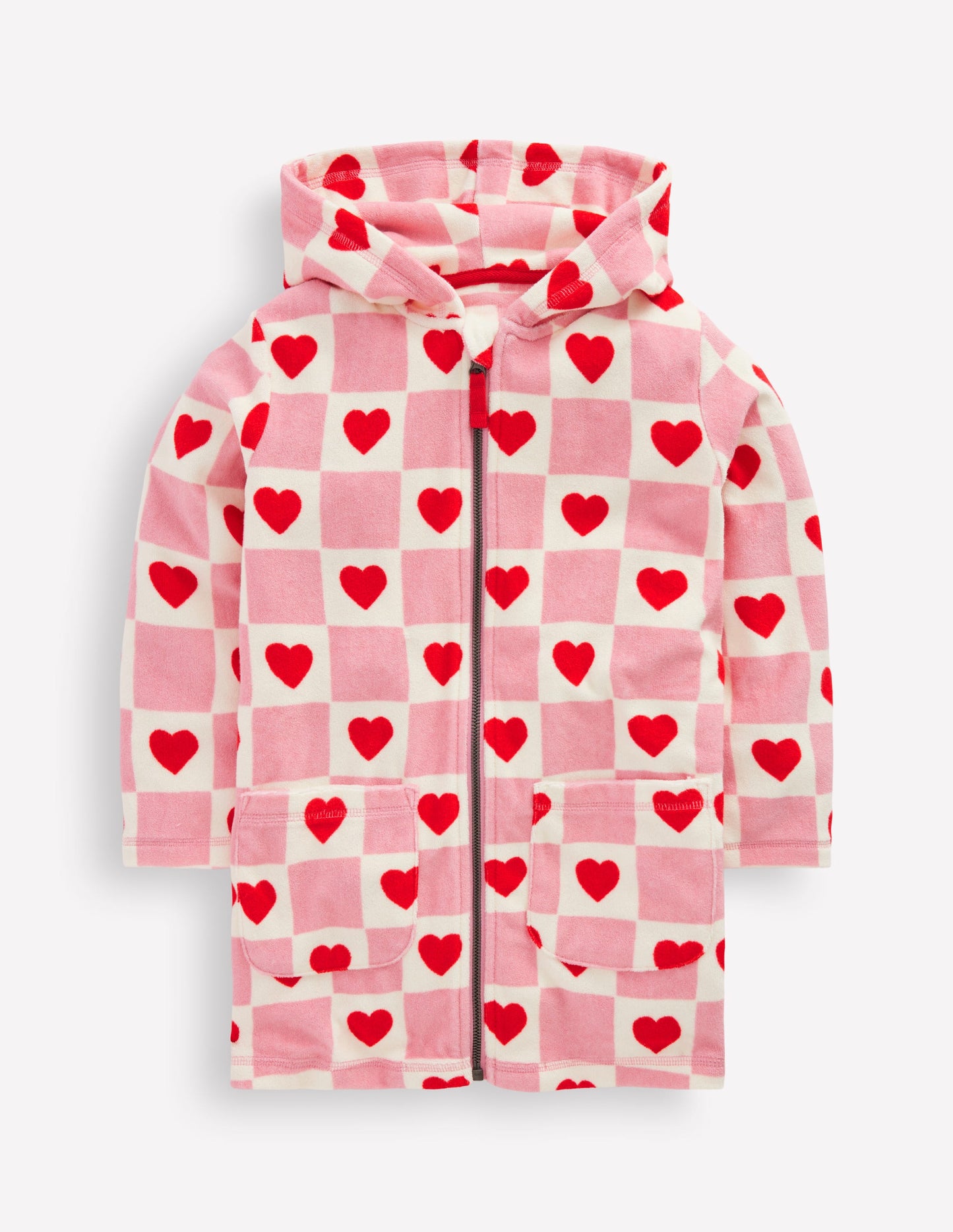 Poncho en éponge Romie à fermeture zippée-Motif Heart Stamp rose chewing-gum