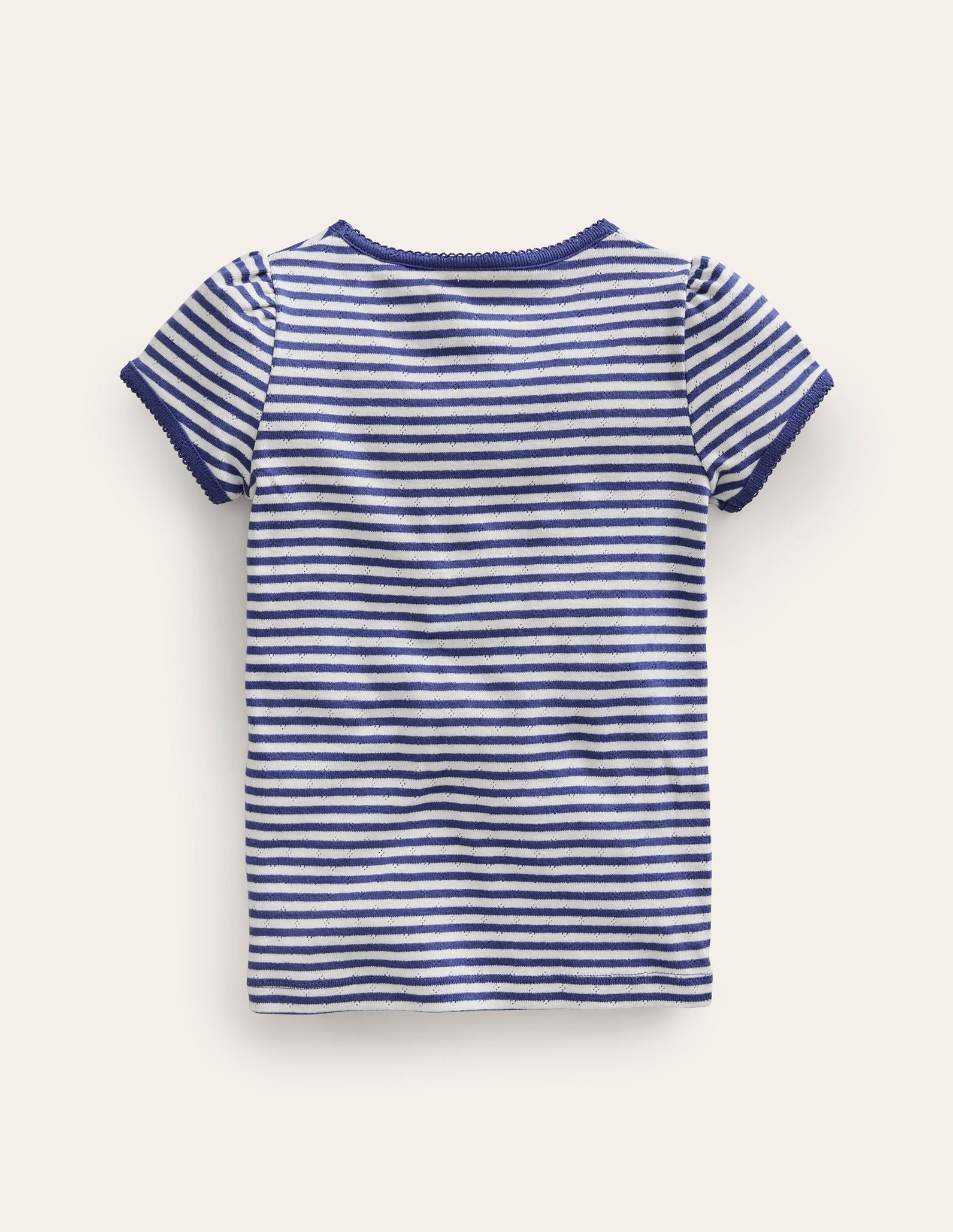 Short Sleeve Pointelle Top-Soft Ivory/Starboard Blue-2