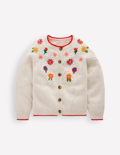 Gilet brodé en coton-Écru Chiné Fleurs-4