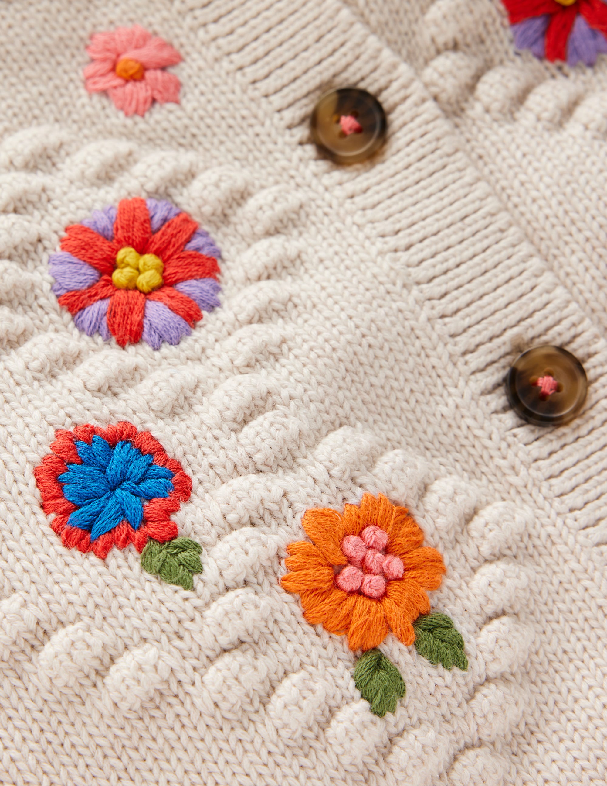 Bestickte Baumwoll-Strickjacke-Ecru Meliert, Blumen - Image 6