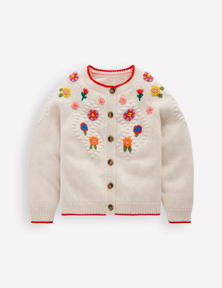 Gilet brodé en coton-Écru Chiné Fleurs