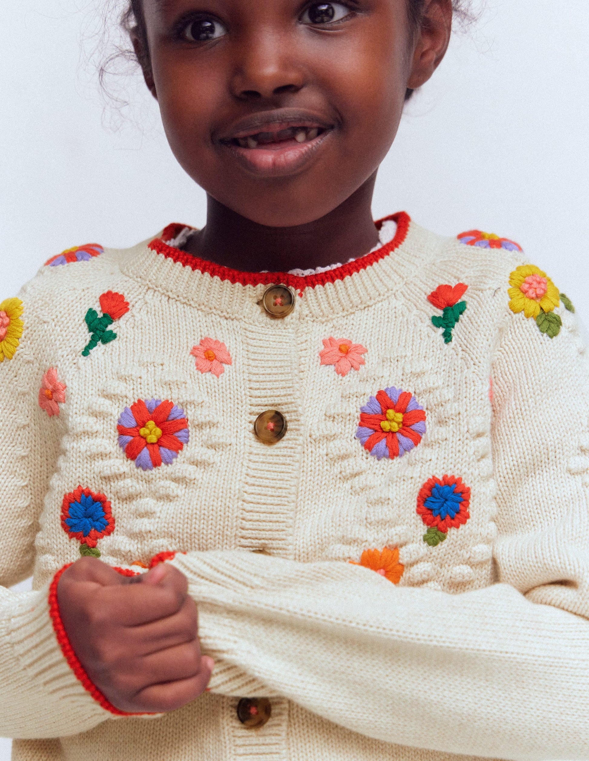 Gilet brodé en coton-Écru Chiné Fleurs-2