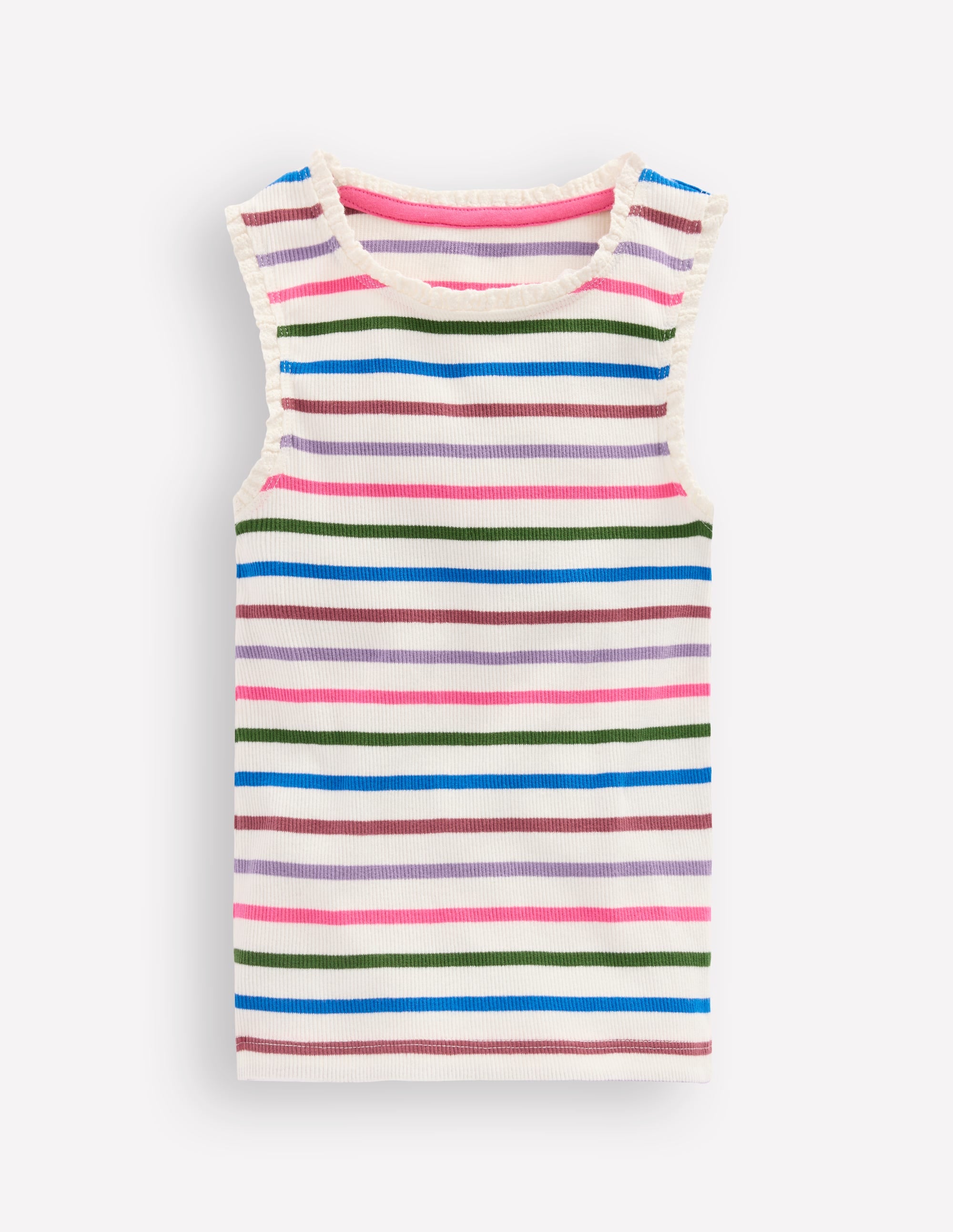 Ribbed Lace Trim Vest-Multi Stripe - Image 1