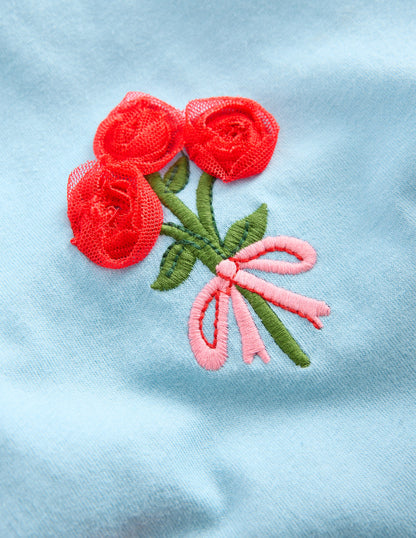 Oberteil mit Puffärmeln und Superstich-Blau Blumensträuße-3