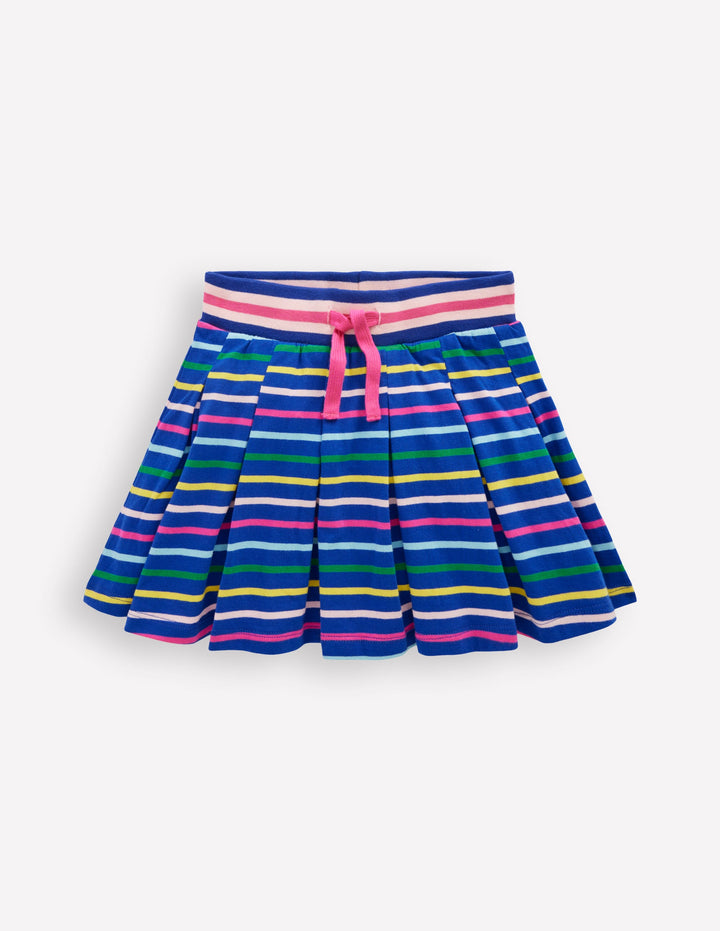 Plissierter Jersey-Skort-Küstenblau mit Streifen