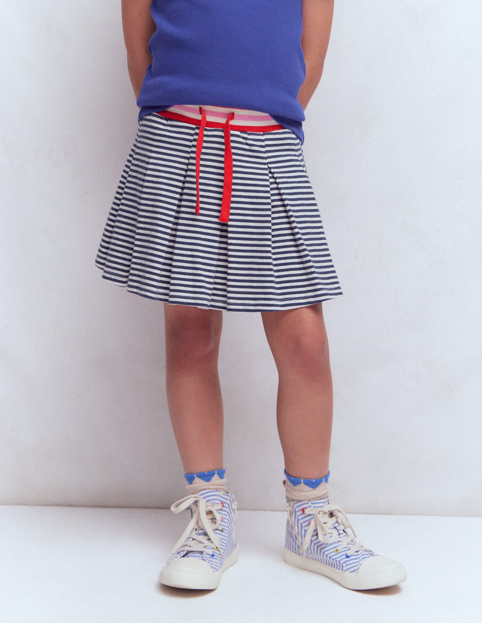 Plissierter Jersey-Skort-Dunkelblau/Streifen - Image 1