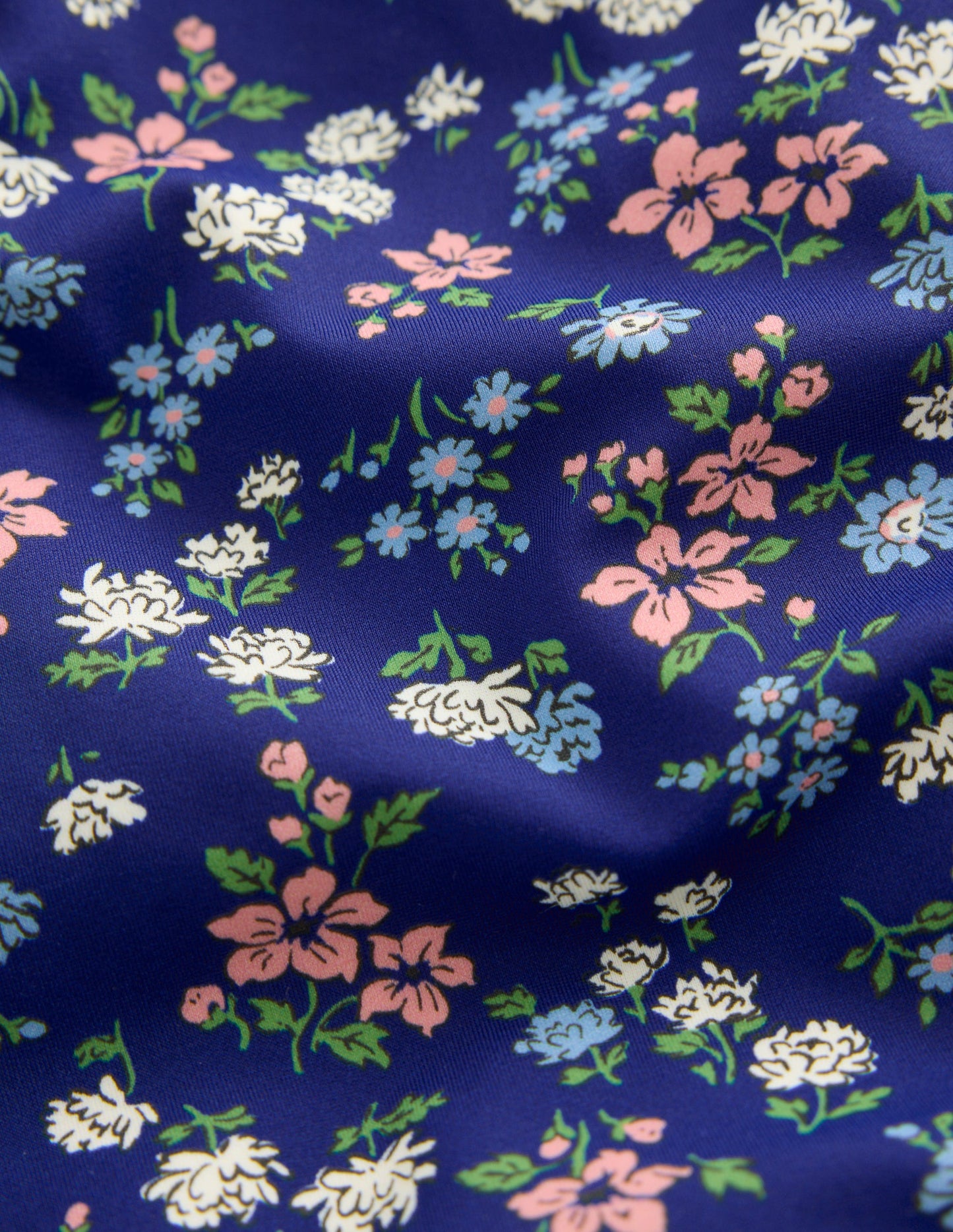 Hallie Badeanzug mit Rüschenträgern-Saphirblau Wiese Blumenmuster