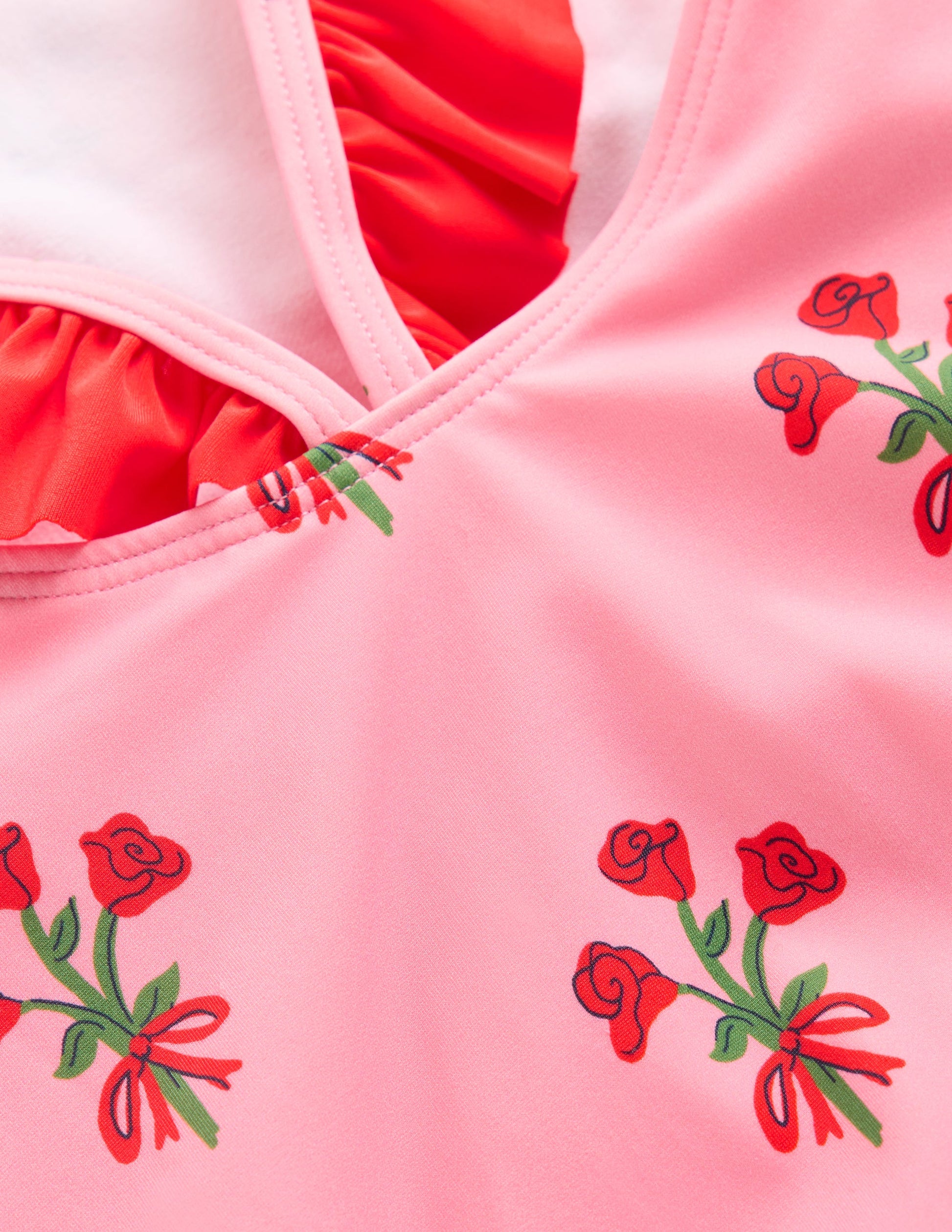 Hallie Badeanzug mit Rüschenträgern-Kaugummirosa Kleiner Blumenstrauß-3
