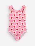 Maillot de bain Hallie à bretelles volantées-Motif Heart Stamp rose chewing-gum