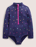 Maillot de bain à manches longues-Confettis métallisés arc-en-ciel bleu marine