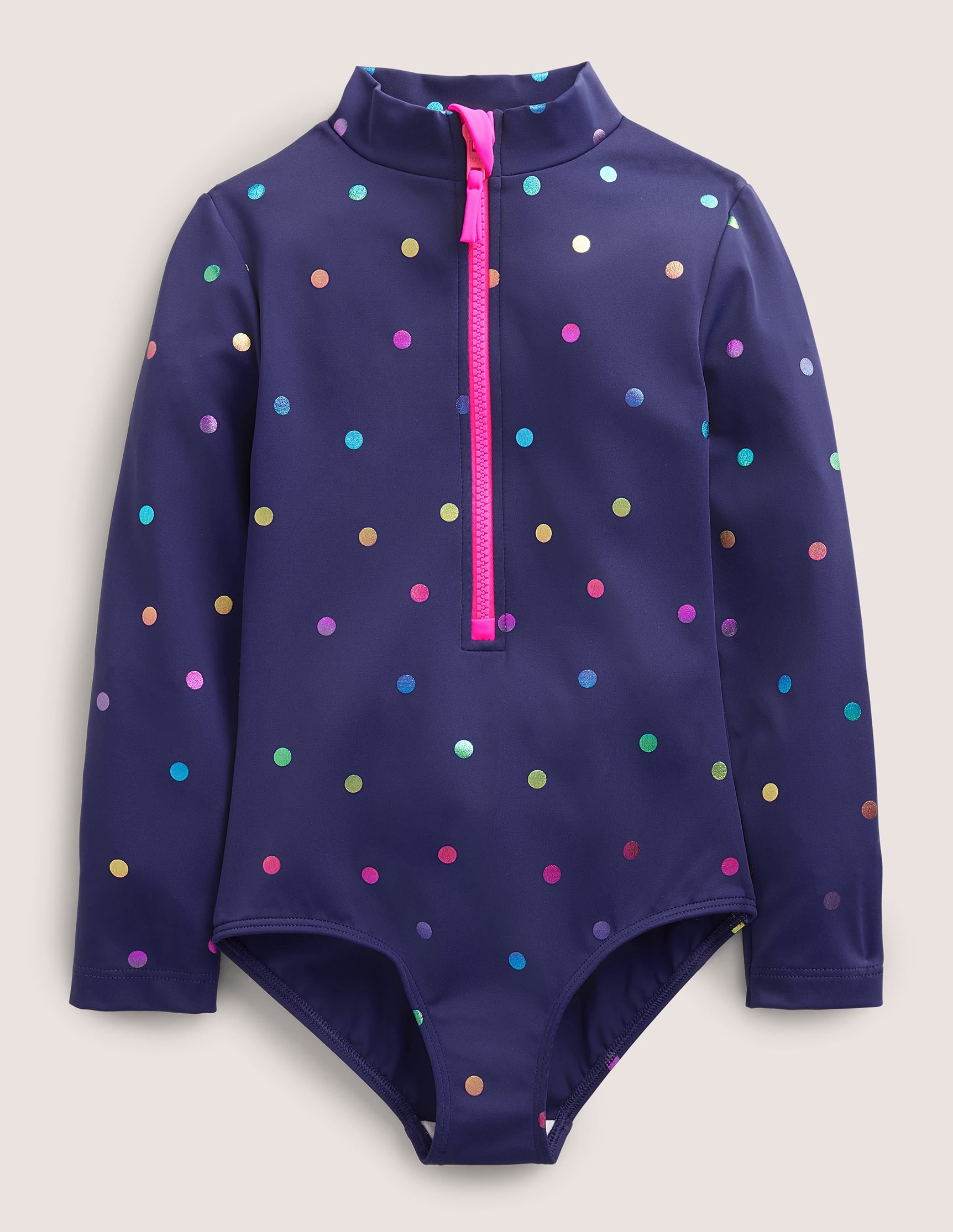 Maillot de bain à manches longues-Confettis métallisés arc-en-ciel bleu marine - Image 1
