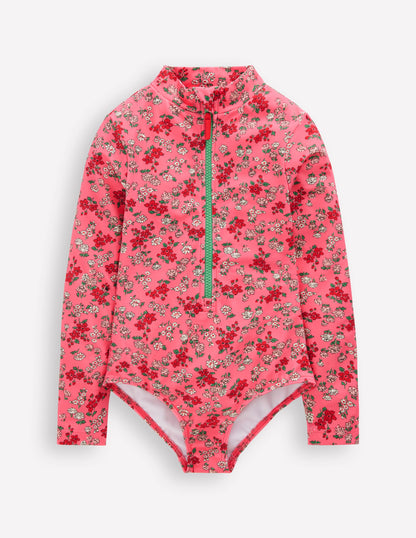 Maillot de bain à manches longues-Motif Meadow Floral rose saumon-1