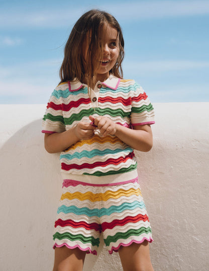 Pointelle Knitted Shorts-Ivory Multi Rainbow-1