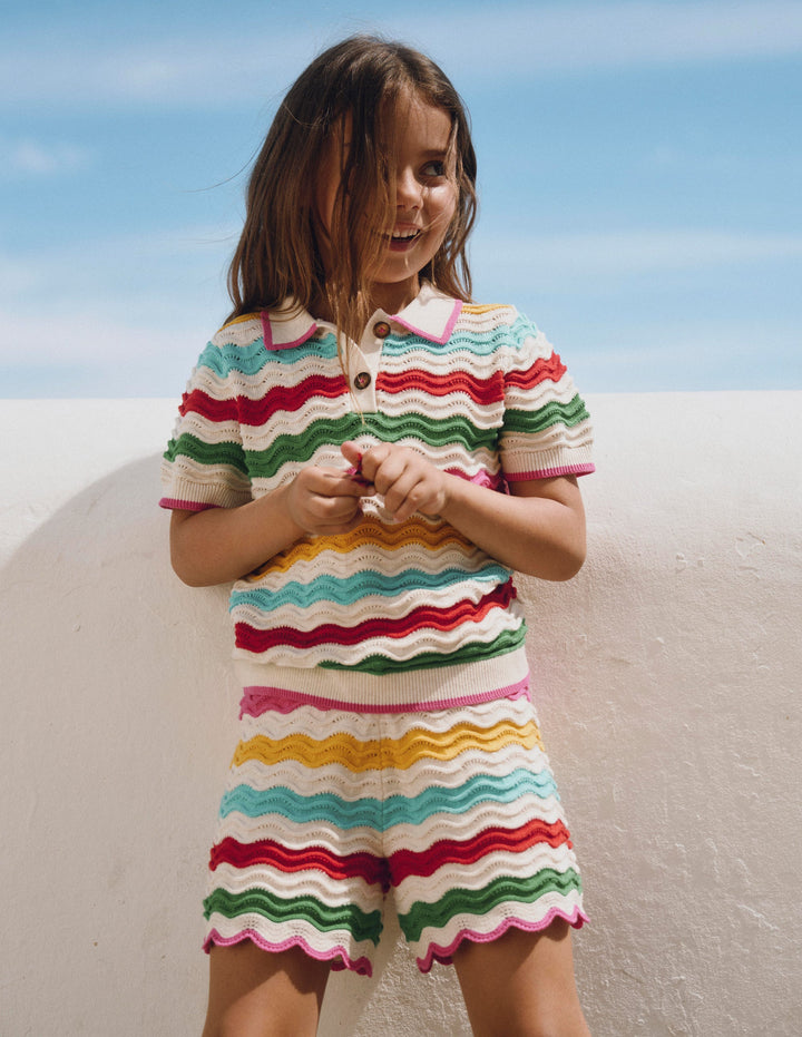 Shorts aus Häkelstrick-Naturweiß Bunt Regenbogen