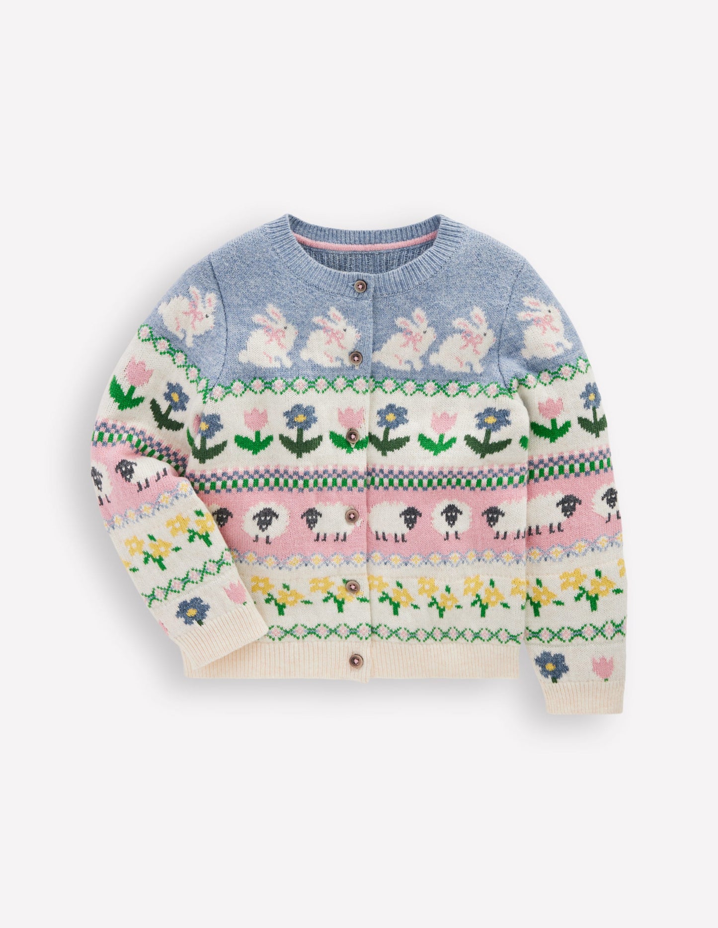 Edie Fair-Isle-Strickjacke-Gletscherblau Hase Fair-Isle-Muster