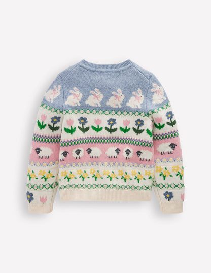 Edie Fair-Isle-Strickjacke-Gletscherblau Hase Fair-Isle-Muster-3