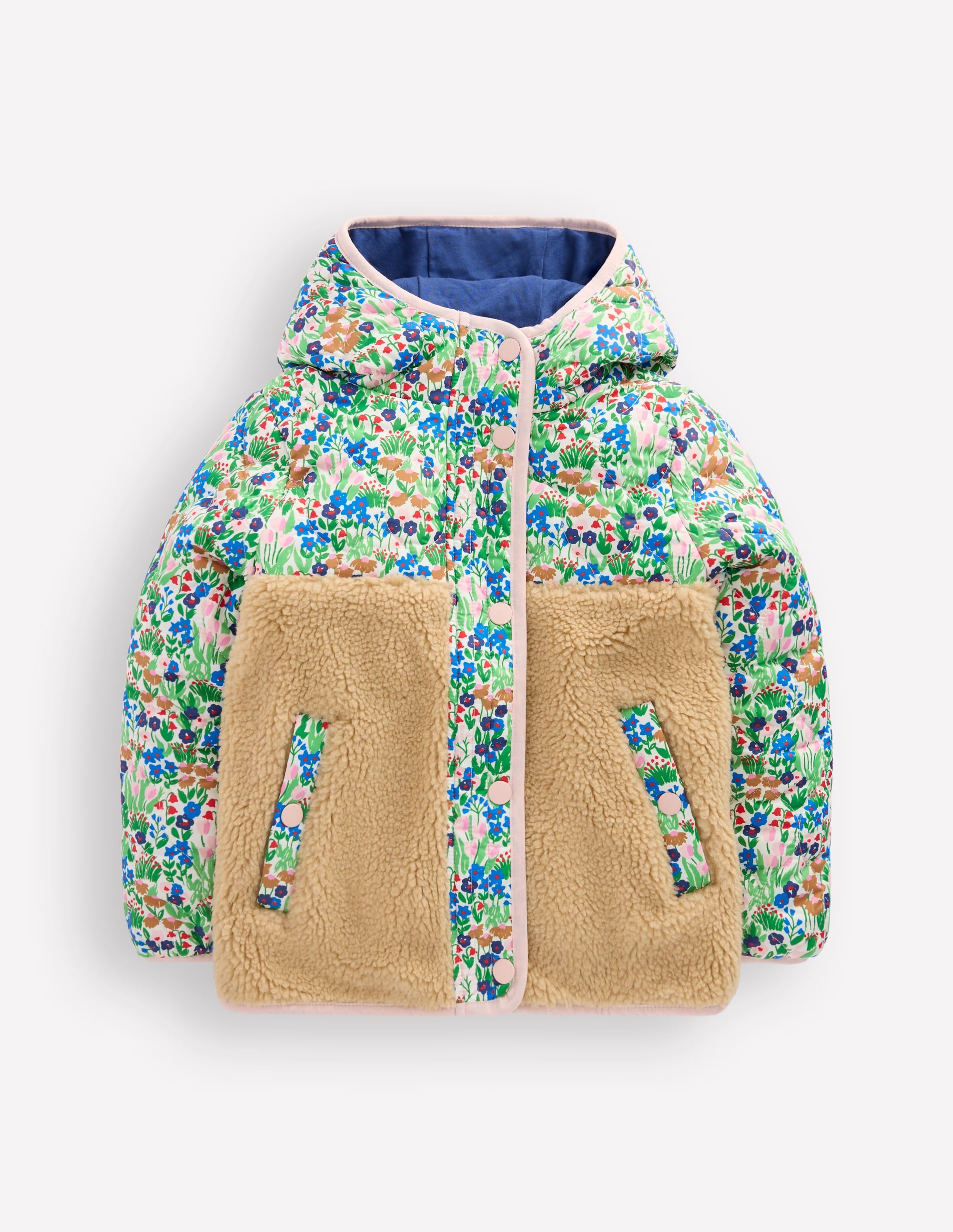 Janie Jacke aus Teddyfell-Mix-Blau Frühlingsblumenbeet - Image 1