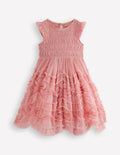 Robe de cérémonie à volants en tulle-Rose amande