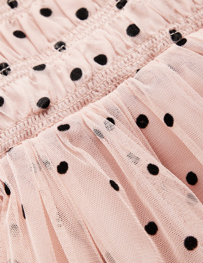 Kleid mit Tüllschleifen für besondere Anlässe-Rosé Rauchgrau Beflockt Punkte-6