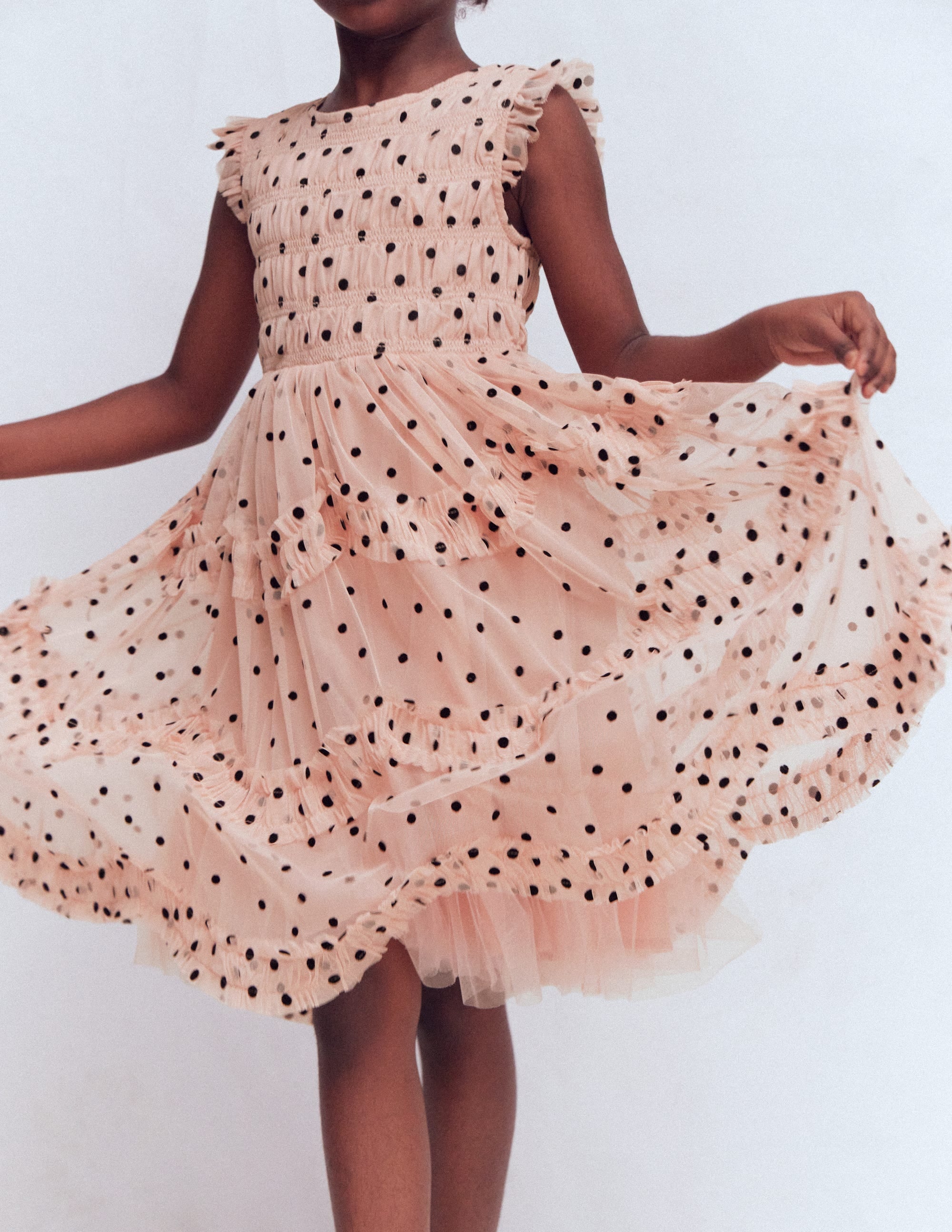 Tüllkleid mit Rüschen für besondere Anlässe-Rosé Rauchgrau Beflockt Punkte - Image 1