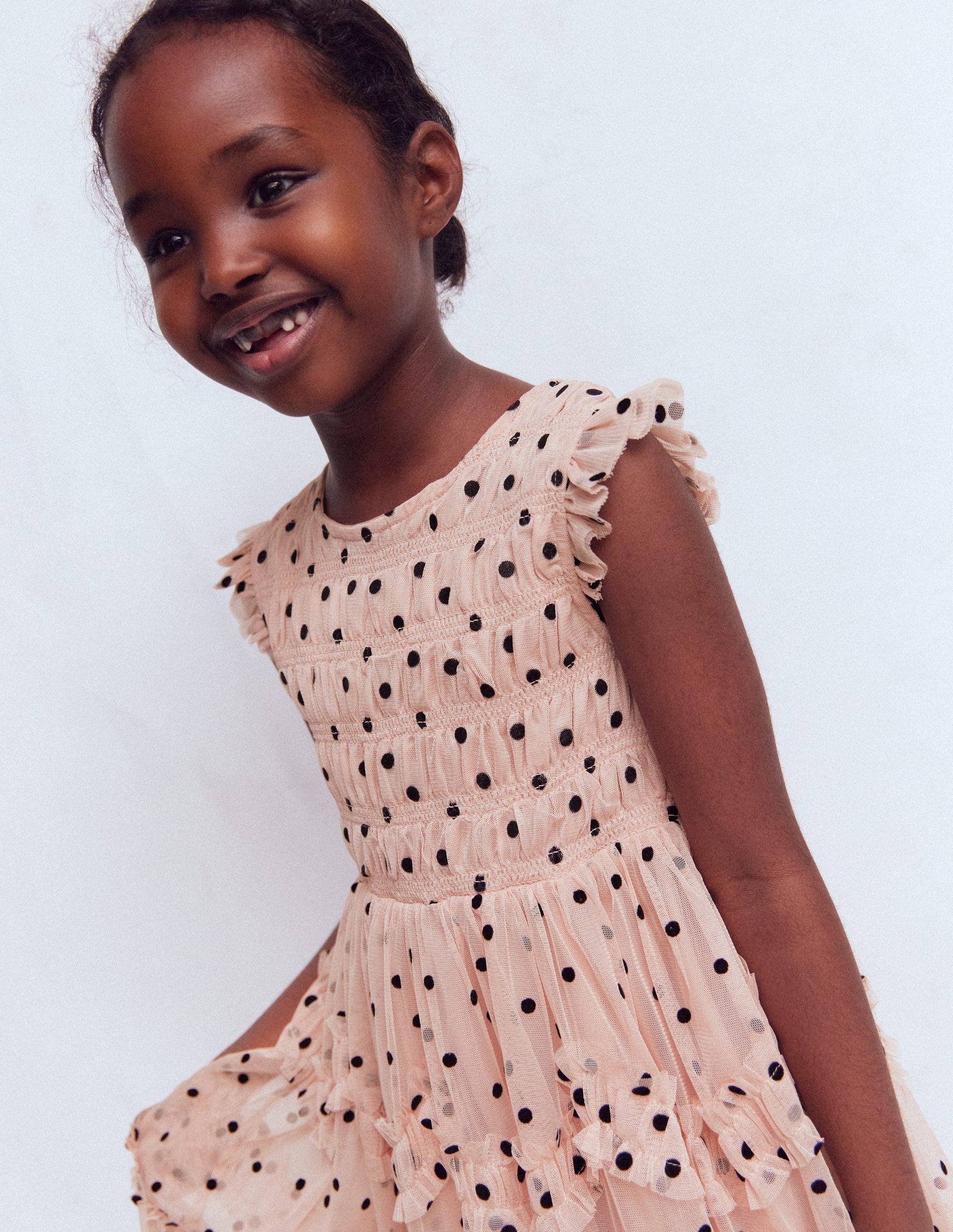 Kleid mit Tüllschleifen für besondere Anlässe-Rosé Rauchgrau Beflockt Punkte-2