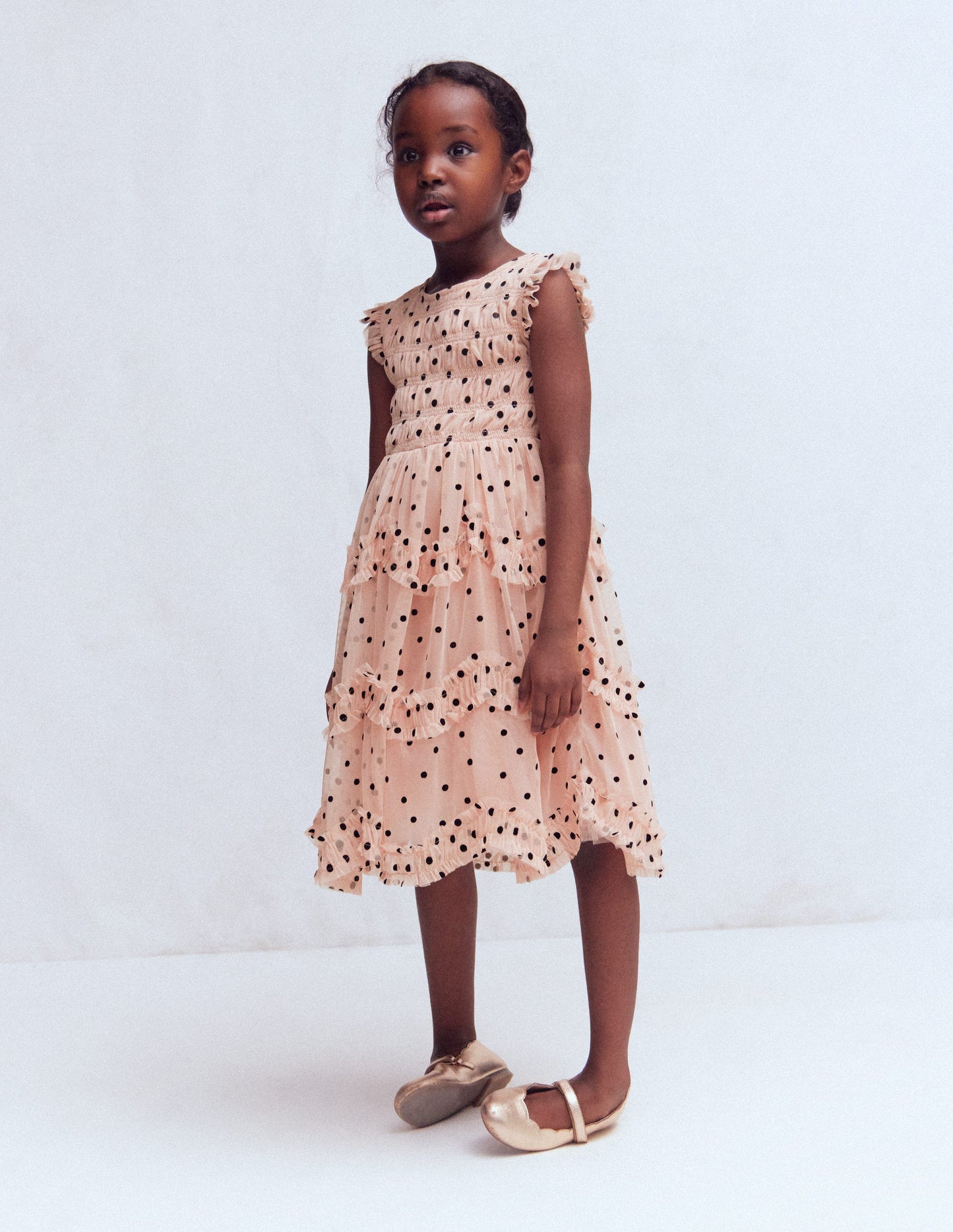 Kleid mit Tüllschleifen für besondere Anlässe-Rosé Rauchgrau Beflockt Punkte