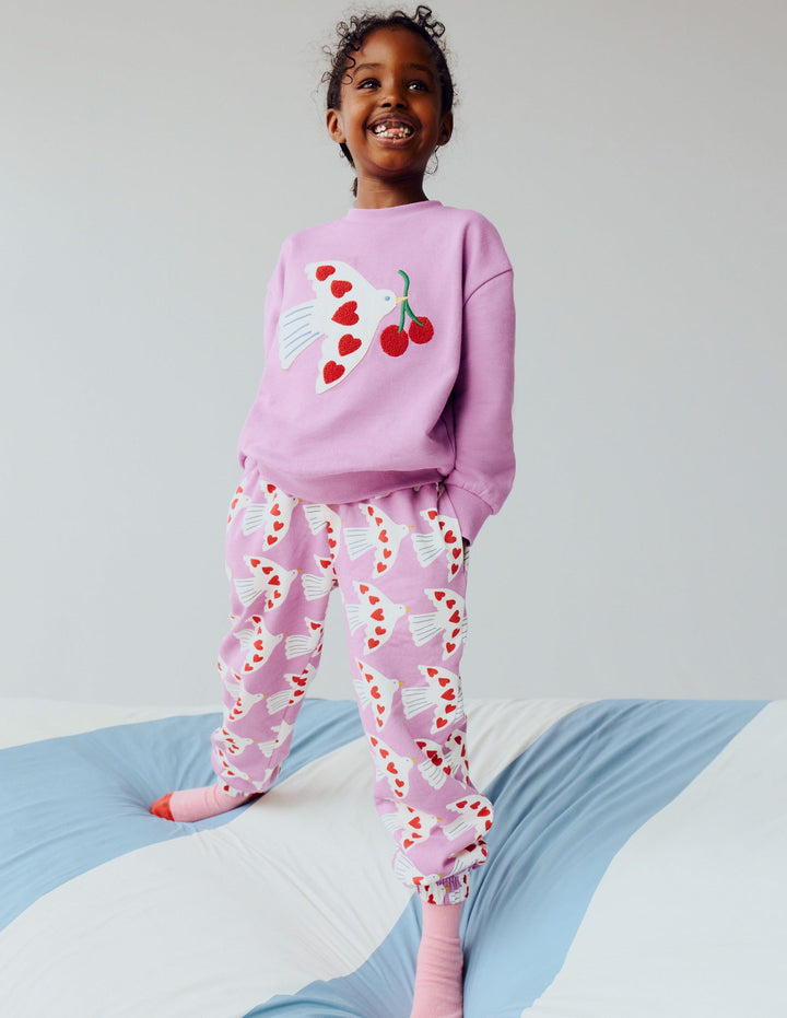 Lustig bedruckte Jogginghose-Lila Tauben