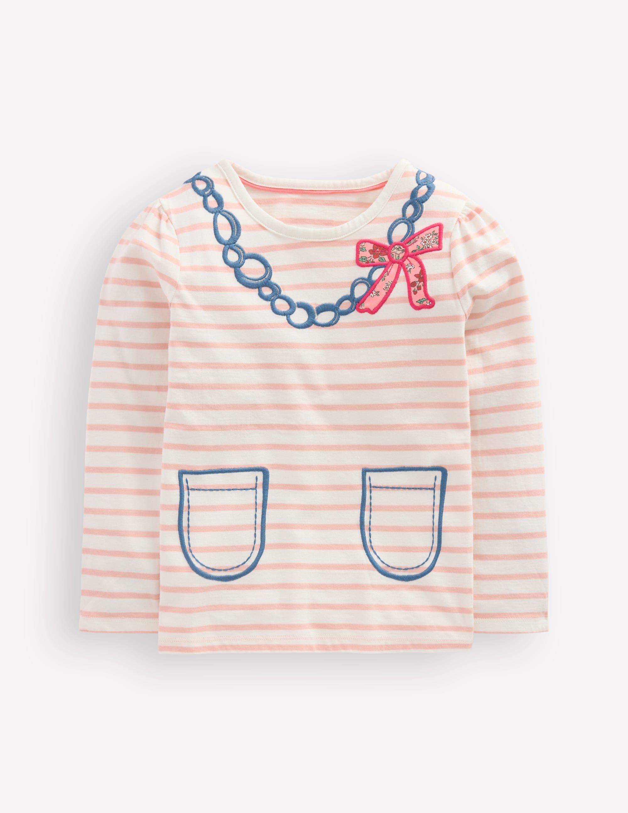 Langarmshirt mit Puffärmeln und Applikation-Lotus Halskette Streifen - Image 1