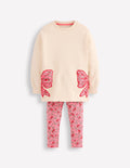 Lustiges Set mit Sweatshirt-Tunika-Haferbeige Meliert Schleifen