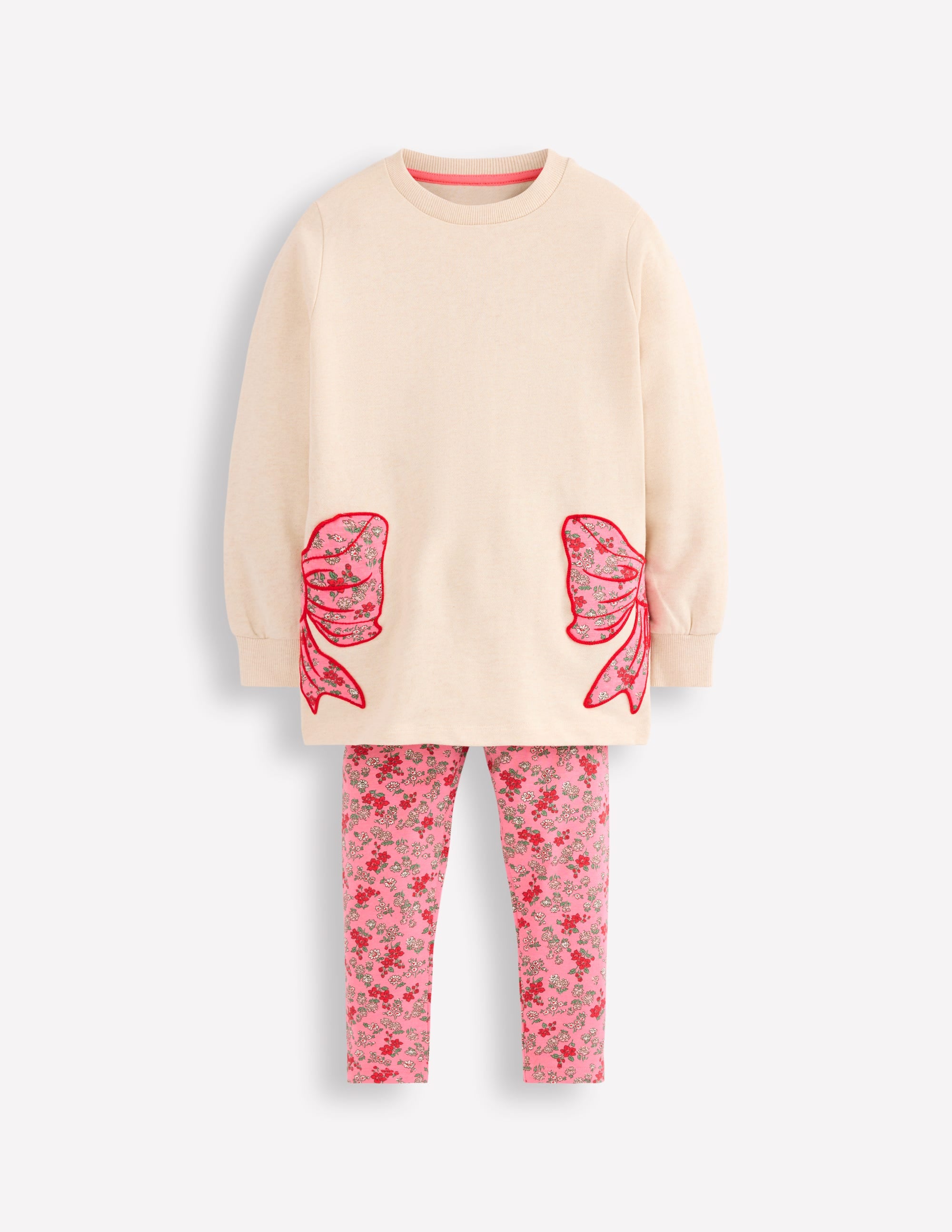 Lustiges Set mit Sweatshirt-Tunika-Haferbeige Meliert Schleifen - Image 1