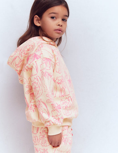 Bedruckter Kapuzenpullover-Haferbeige Haustiere-1