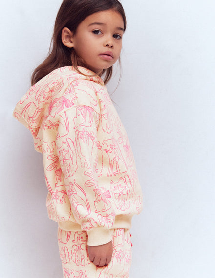 Bedruckter Kapuzenpullover-Haferbeige Haustiere